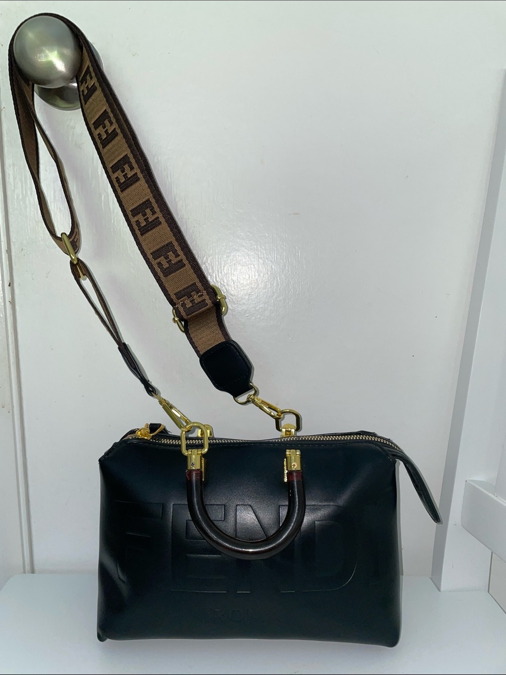 Black Satchel with Brown Strap shoulder bag purse